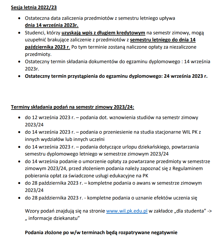 Ważne informacje